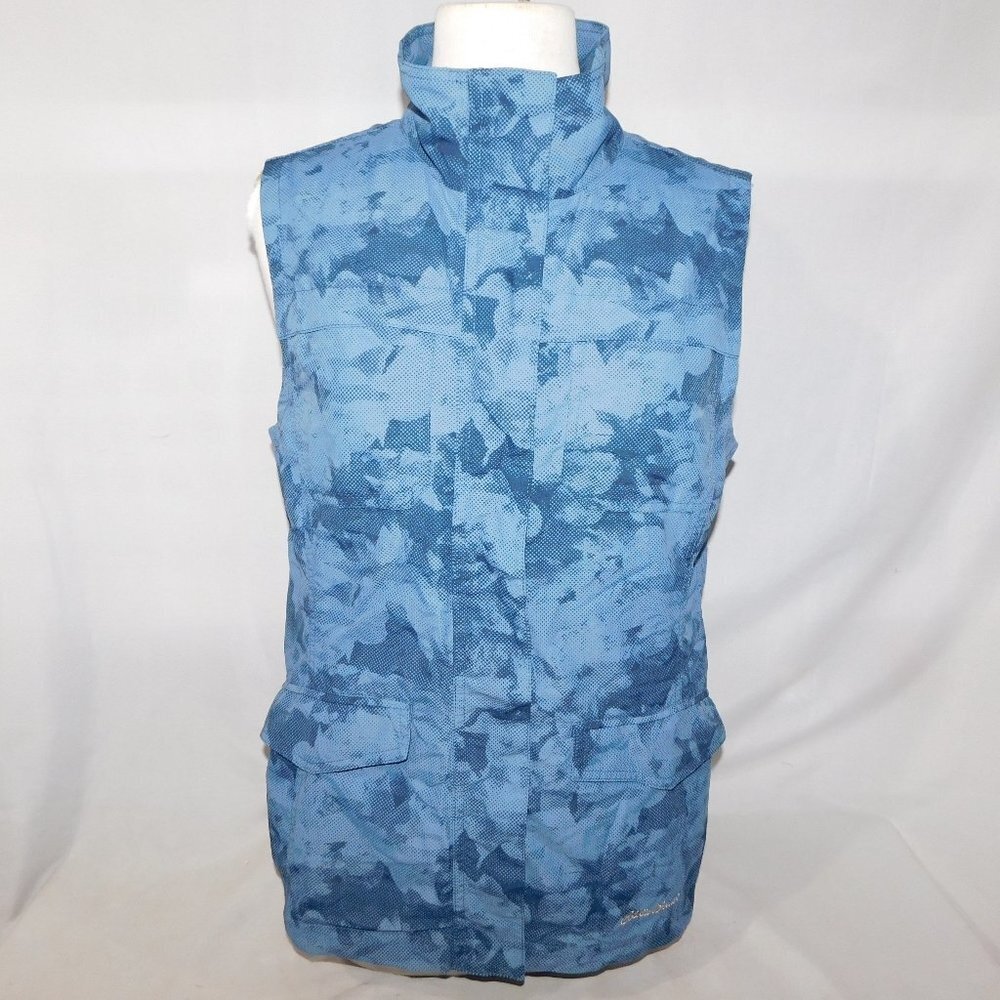 Eddie Bauer Blue Floral Camo Light Weight water resistant wind Zip Vest Womens M
